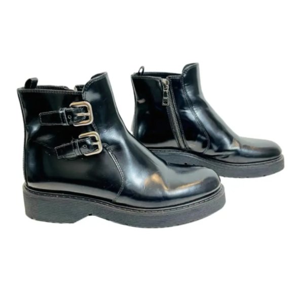 Prada *PRE-LOVED* Sport Leather Ankle Combat Boots, Size 35.5 - Black - Picture 1 of 10